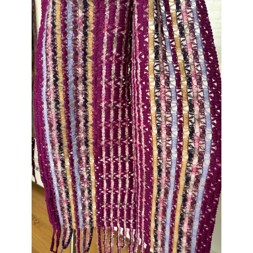 Vintage Missoni Scarf, Mohair Blend, Burgundy Pink Stripe, Fringe, Italy, NWT - Picture 5 of 8